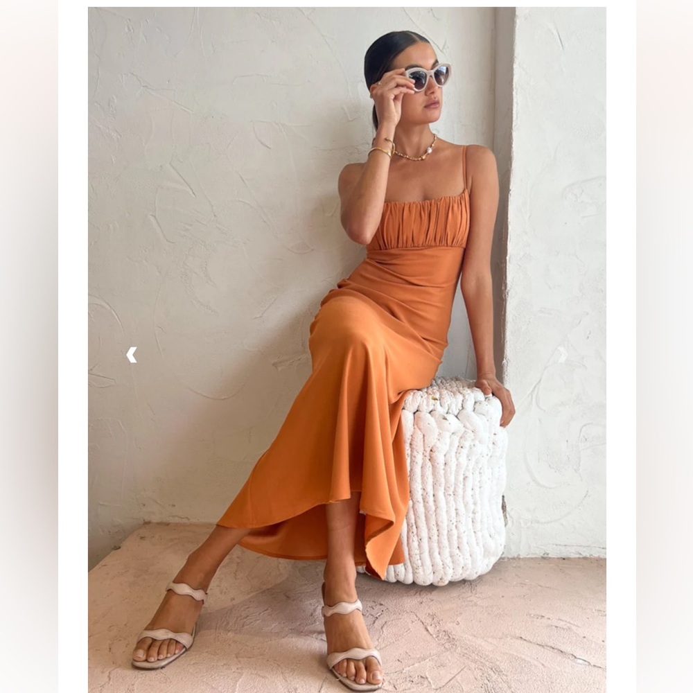 NWT: BY JOHNNY GATHER PANEL MIDI DRESS IN CLAY (size 4 US; size 8 AUS)